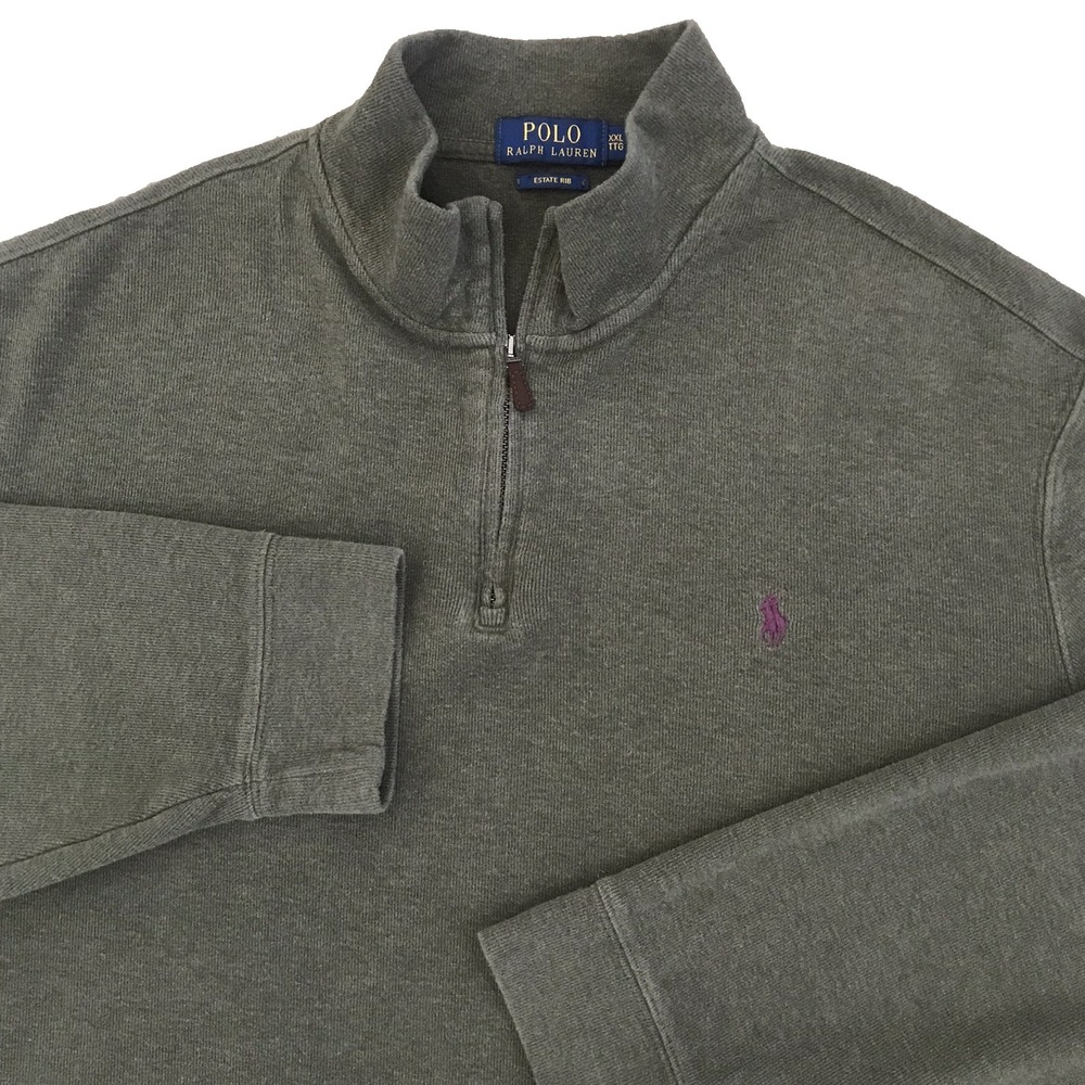 Polo Ralph Lauren 1/4 Zip Pullover Mens XXL Green Sweater Preppy Casual Academia